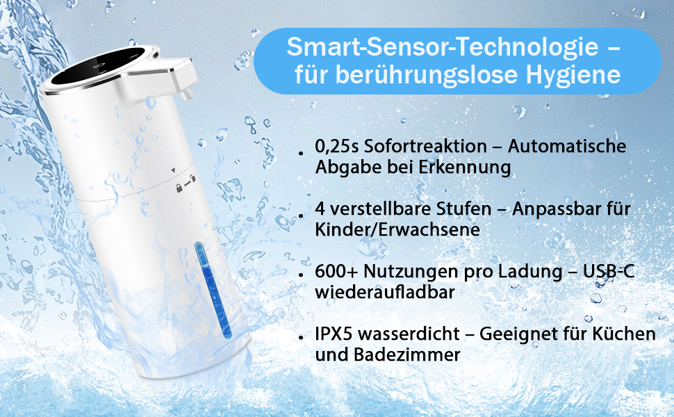 Автоматичний дозатор мила для стін, безконтактний, 400 мл, електричний, з сенсором, USB, перезаряджається, 1800 mAh, для ванної, кухні, офісу (піна, білий). Білий, піна