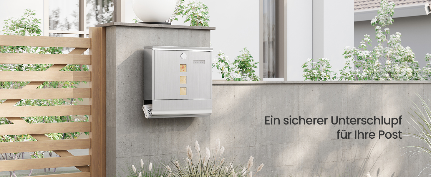 Поштова скринька SONGMICS з замком, оглядовим вікном та відділенням для газет, сіра - GMB20AG (37x37x11 см)
