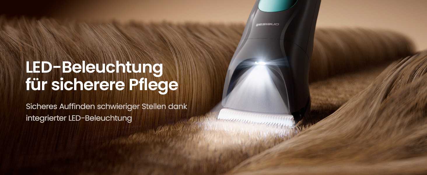 Машинка для стрижки собак та котів oneisall 2-в-1 з тримером для подушок, LED-підсвічуванням, тиха, акумулятор 2000 mAh, для густого та кучерявого хутра, синього кольору