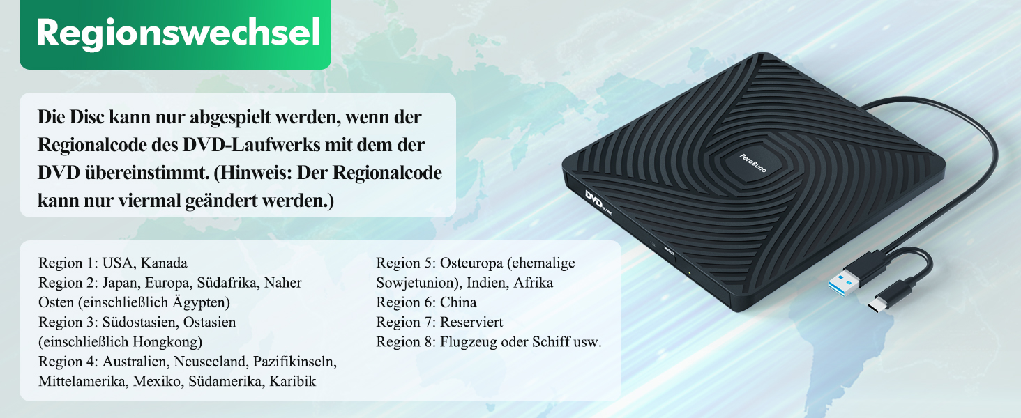 Зовнішній DVD-накопичувач PeroBuno USB 3.0 Type-C, CD ROM +/-RW оптичний привід, ультратонкий DVD-записувач та плеєр для ноутбука, PC, MacBook (Windows, Linux, macOS)
