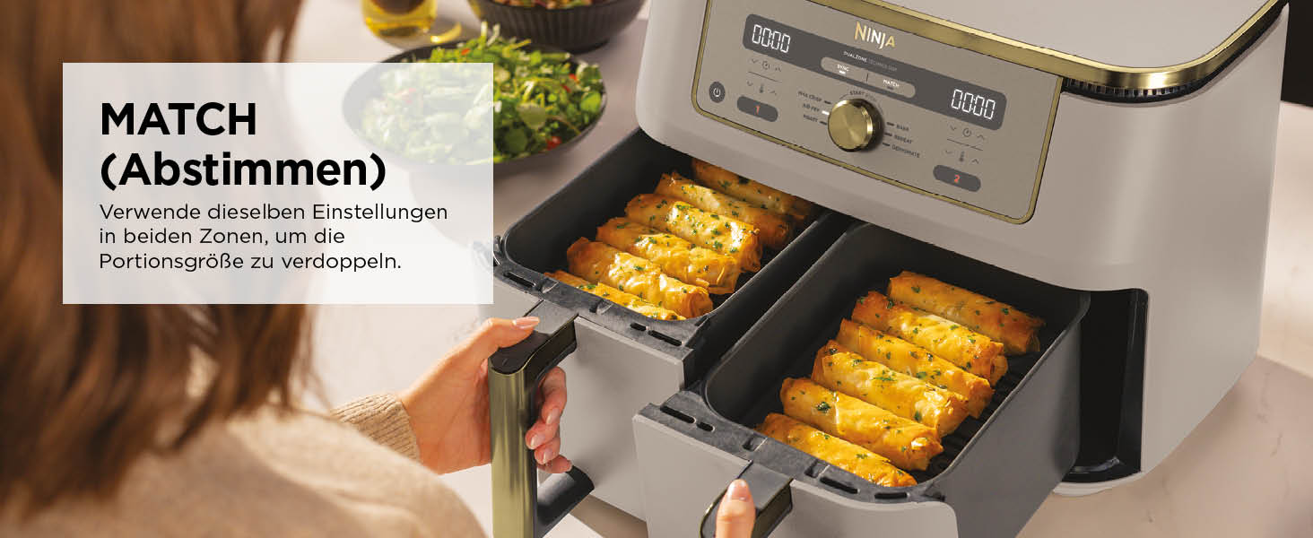 Фритюрниця Ninja Dual Zone Digital Air Fryer 9.5L з двома відсіками, 6-в-1, Stone/Gold DZ400EUSTGD