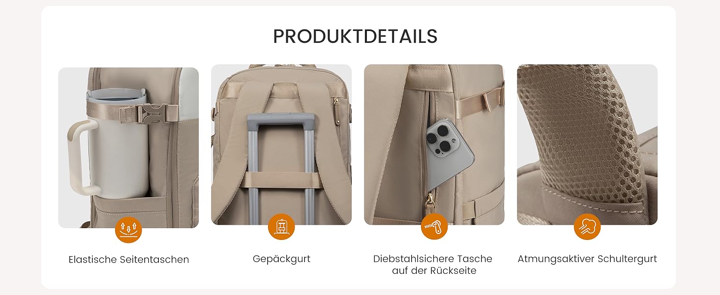 LOVEVOOK Рюкзак для ручної поклажі жіночий, великий дорожній рюкзак, 45L, валіза-рюкзак, рюкзак для подорожей, для ноутбука 17,3 дюйма, на вихідні, діловий, ручна поклажа, 1-бежевий хакі 50x20x36 см (45L, комплект)