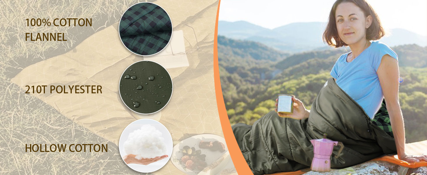 Спальний мішок Poepore Outdoor Winter для дорослих, Extra Wide, 3-4 сезони, XXL, теплий, бавовна, фланель, Deckenschlafsack, для кемпінгу, подорожей, пригод, 230 x 100 см, 0°C (Olive-L-Zip, -6°C)