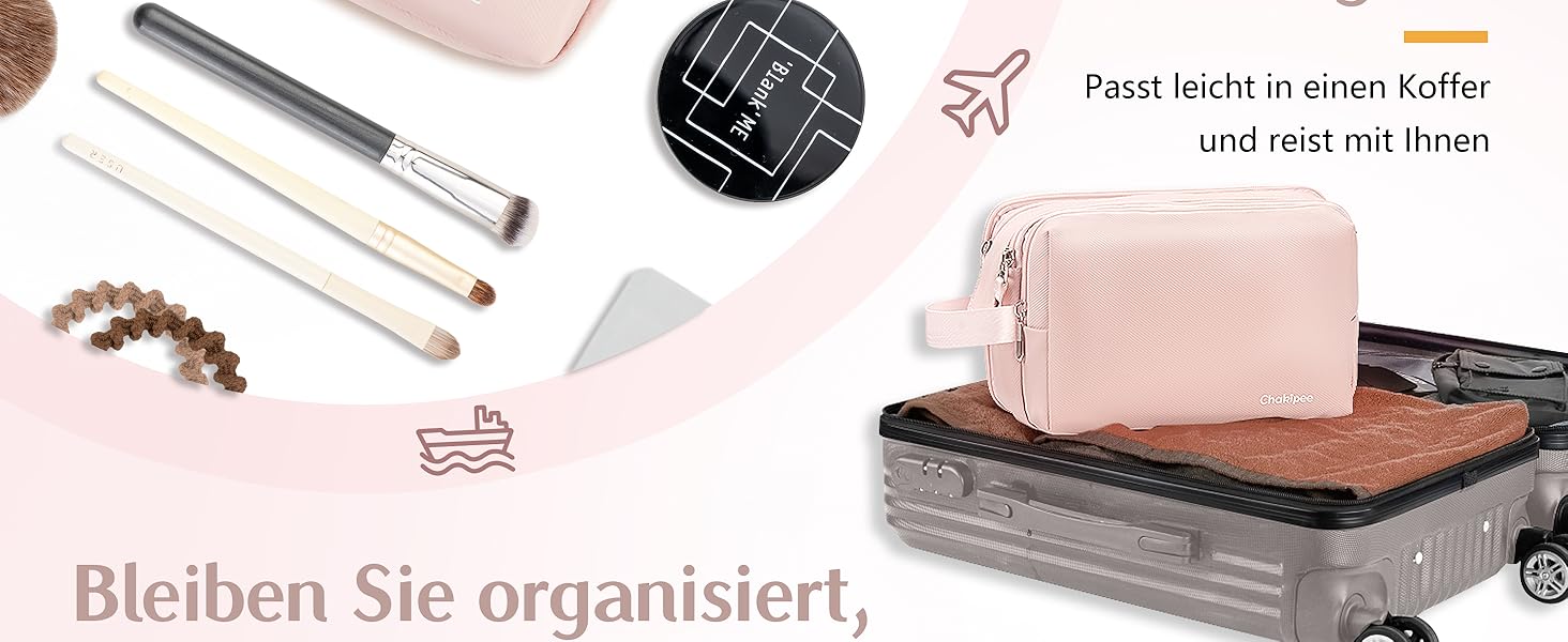 Чоловіча дорожня косметичка Kulturbeutel, водонепроникна, легка, з двома блискавками (Рожева)