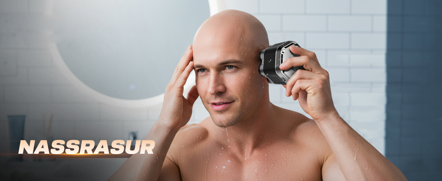 Електрична бритва для голови Glatzenrasierer Herren 7D з LED дисплеєм, водонепроникна (IPX5), чорна