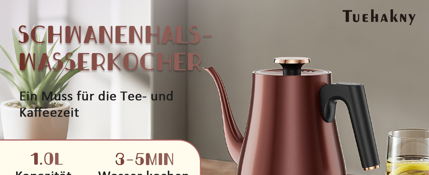 Електричний чайник Schwswanenhals 1.0L, ретро-дизайн, нержавіюча сталь, 1000W, автоматичне відключення, захист від перегріву, BPA-free, колір: темна мідь