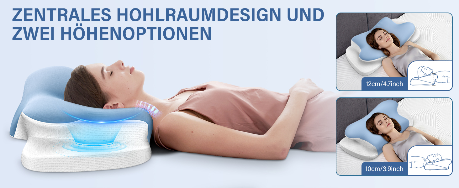 Подушка для шиї Ehomfory з ефектом пам'яті, дихаюча, ергономічна, для сну на боці, спині та животі (Блакитна)