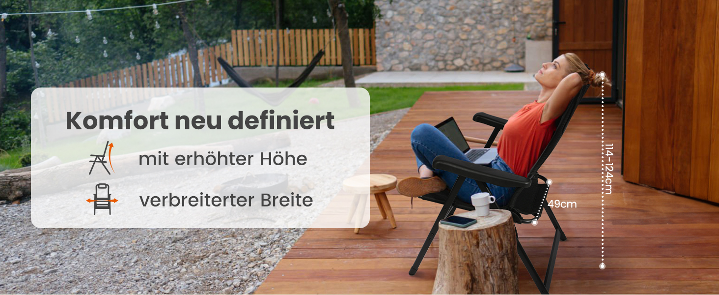 Крісло для кемпінгу Homecall складне, 150 кг, для саду, балкону, риболовлі, чорне, з регульованою спинкою та підлокітниками