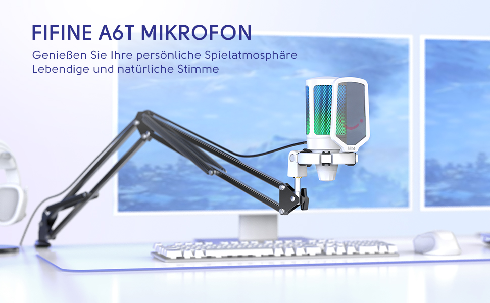 Мікрофон FIFINE для ігор та запису, USB, зі стійкою, для ПК, MAC, PS4, PS5, білий