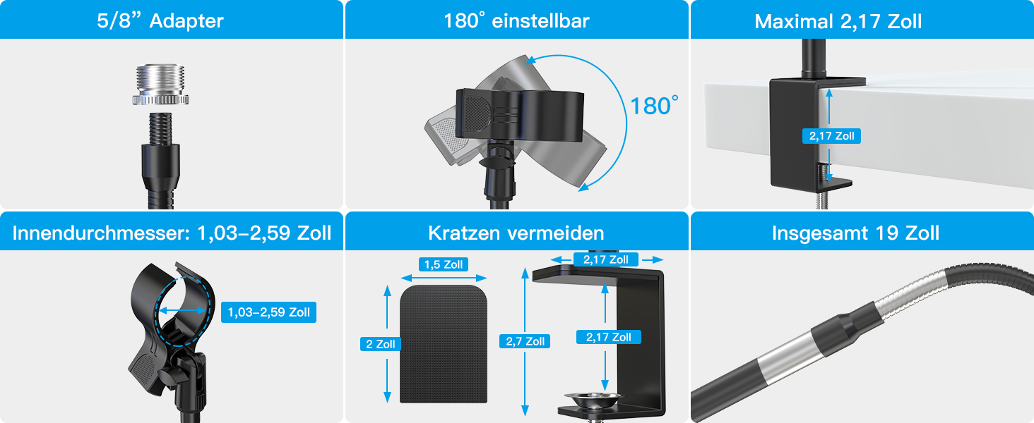 Кріплення для мікрофону Zealsound Hy20-19: регульований штатив-ластик з кріпленням, адаптер 3/8' - 5/8', для Blue Snowball, Ice, Spark, SoloCast