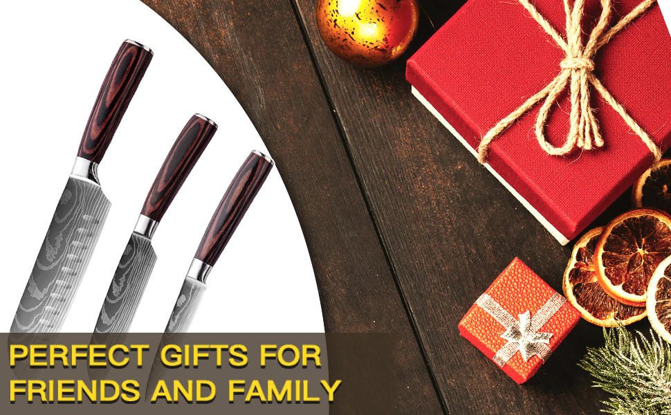 Набір кухонних ножів 5 шт. з нержавіючої сталі, преміум якість, ергономічні дерев'яні ручки, гострі ножі для професійних кухарів, універсальний ніж, подарункова коробка