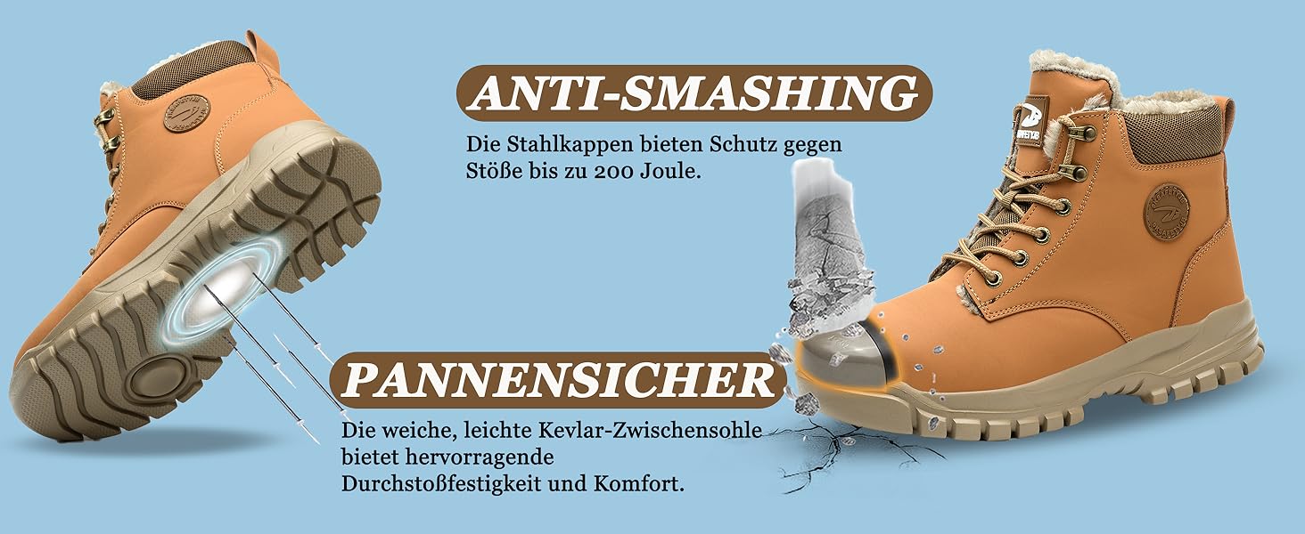 Зимові робочі черевики для чоловіків та жінок. Водонепроникні, з металевим підноском, легкі, теплі, антиковзаючі. Розмір 41 EU, Колір: Коричневий