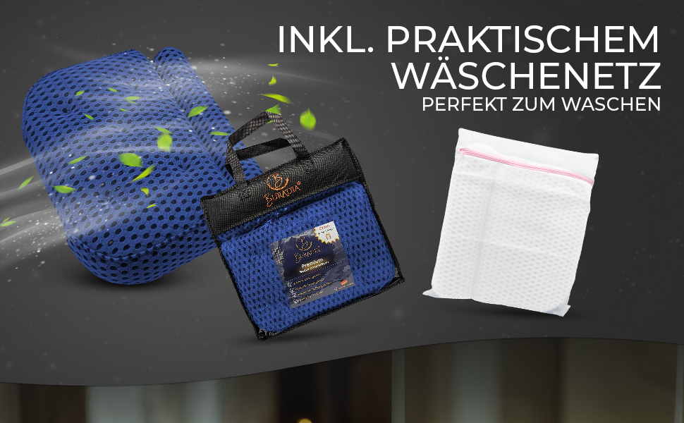 Подушка для ванни з пральною сіткою, Air Mesh, 7 присосок, темно-синя — комфортна подушка для шиї та голови у ванну