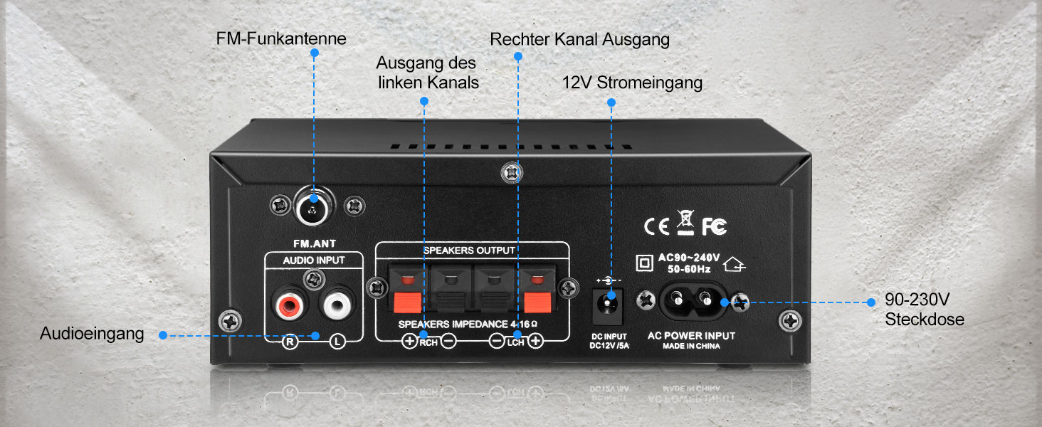 KKMOL AK45 Міні Hi-Fi стерео підсилювач Bluetooth, 400 Вт, 2-канальний, цифровий аудіо підсилювач з USB, SD, радіо, пультом, 12V/220V