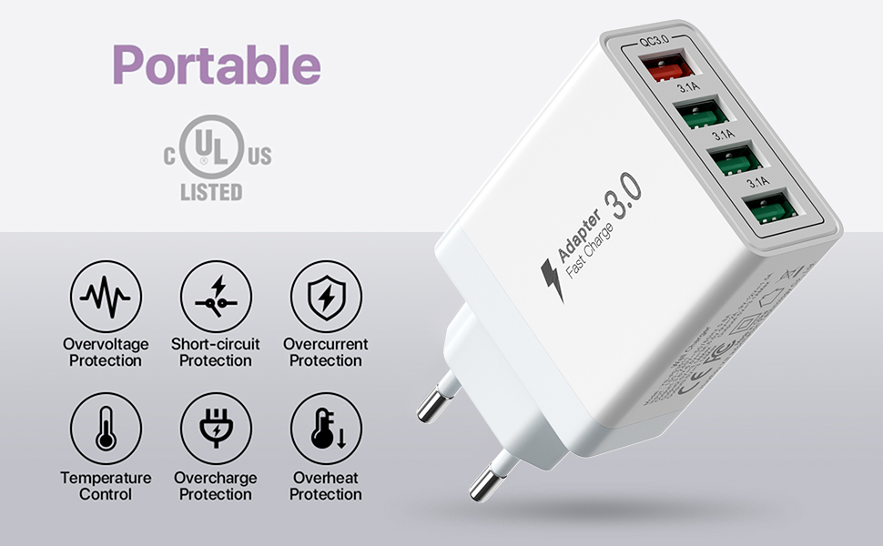 Зарядний пристрій USB-C 65W з кабелем, GaN 4-портовий швидкий заряд для MacBook, iPad, iPhone 15/16 Pro Max, Galaxy S23/S24 (2м USB-C - USB-C, білий)