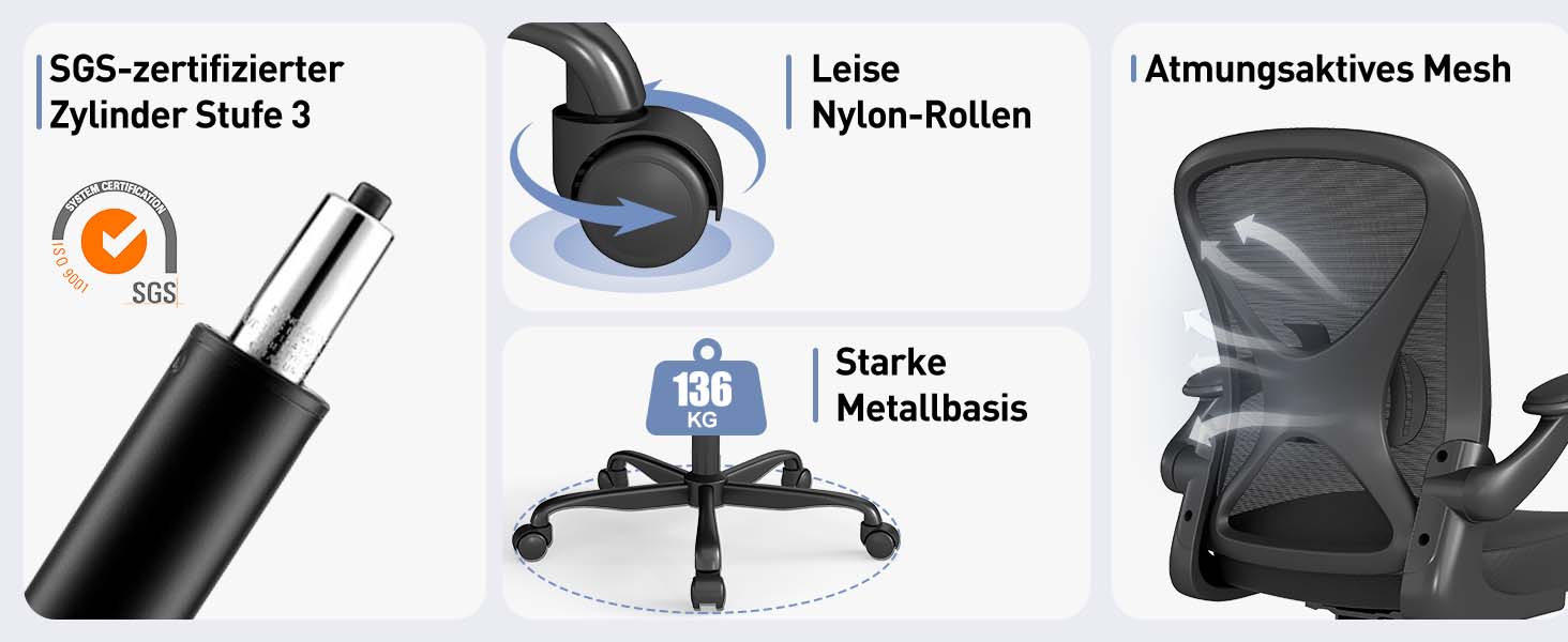 Ергономічне крісло для офісу ZZH, сітка, регульована поперекова підтримка, підйомні підлокітники, дихаюча тканина, обертання на 360°, регулювання висоти, чорний