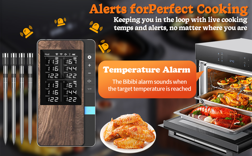 Беспроводний термометр для м'яса 4 шт. з Bluetooth, водонепроникний IP67, для приготування на грилі, в духовці, мангалі, ротатерії, фритюрниці