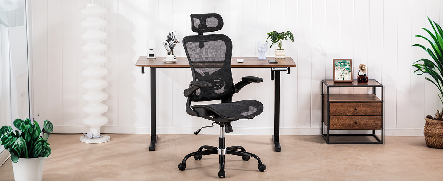 Офісний крісло GTPLAYER Ergonomic з регульованою підголівником, підлокітниками та поперековою підтримкою, функція гойдання, сітка, чорний, 150 кг