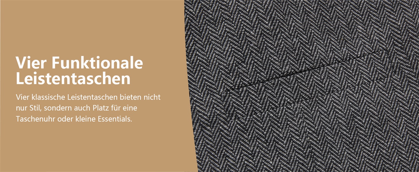 Жилет чоловічий HISDERN Vintage Casual Tweed з вовни в колірну смужку Herringbone для весілля, офісу та ділових зустрічей (L, темно-сірий)