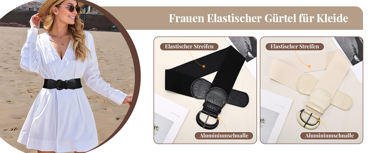 Жіночий широкий еластичний ремінь WERFORU для суконь та костюмів, чорний, обхват талії 94-107 см