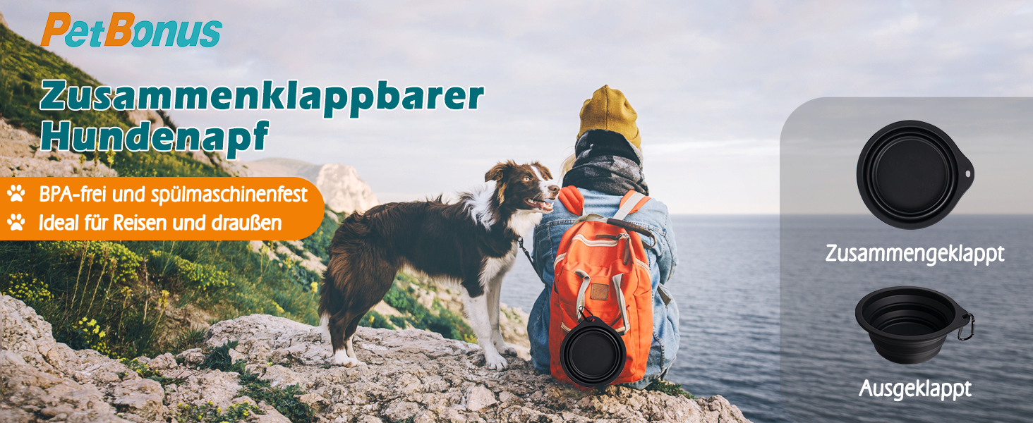 Складані миски для собак PetBonus, 2 шт. Силіконові миски для води та корму для собак, чорний та червоний (600 мл)