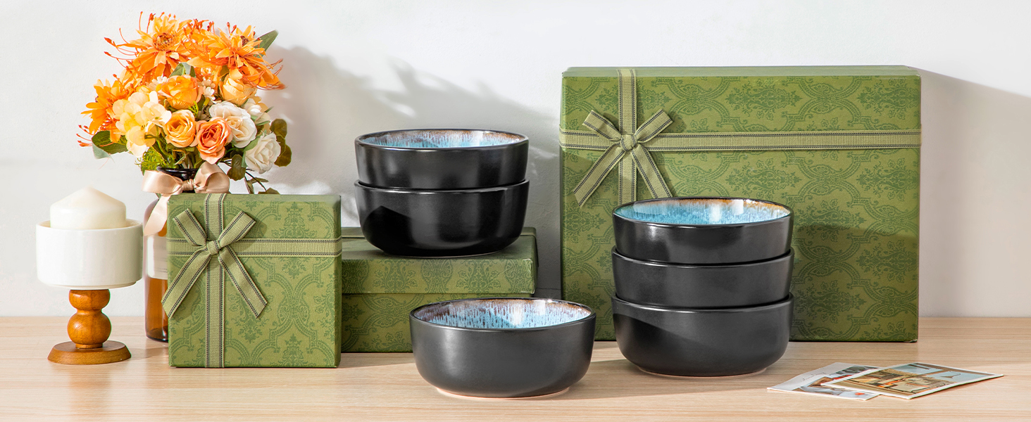 Набір тарілок Vancasso (6 шт.) Amber, 840 мл, для мюслі, супів, салатів, десертів, кераміка, блакитний колір