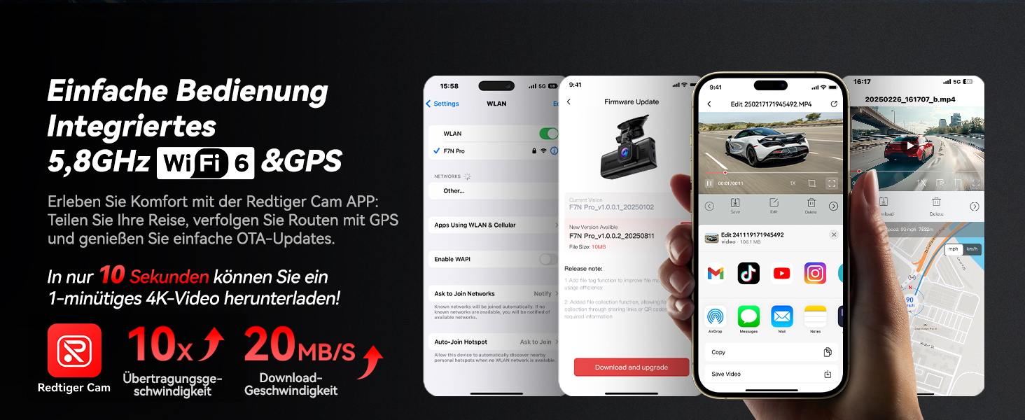 Відеореєстратор REDTIGER F7N Pro 4K, Dual (перед + зад), STARVIS, 64GB, WiFi, GPS, IPS 3.18