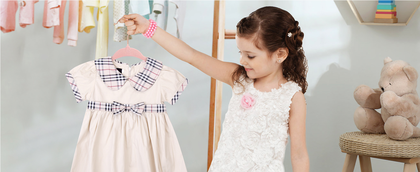 Дитячі плечики для одягу ManGotree з рожево-золотими гачками, 28 см, для дітей, обертаються на 360°, ультратонкі, антислиз, 15 шт. (світло-рожевий)