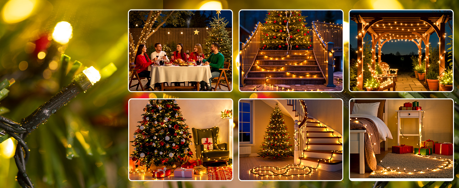 LED гірлянда для прикраси ялинки та декору на балкон/сад: 15м + 5м, 150 LED, тепле біле світло, таймер, пульт, 8 режимів