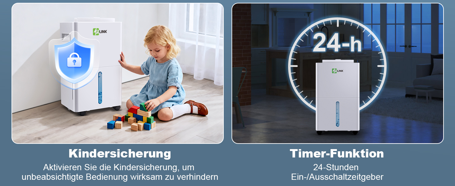 Електричний осушувач повітря 9л/добу, тихий, з дитячим замком, захистом від переливу та авторестартом, для спальні, ванної, підвалу та пральні