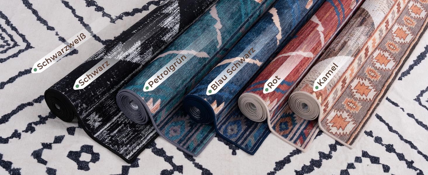 Килимок-довгий килим для коридору 60 x 180 см, неслизький для кухні, з коротким ворсом, пральний, складаний, у стилі бохо – для коридору, кухні, вітальні та офісу, чорно-білий 60 x 180 см