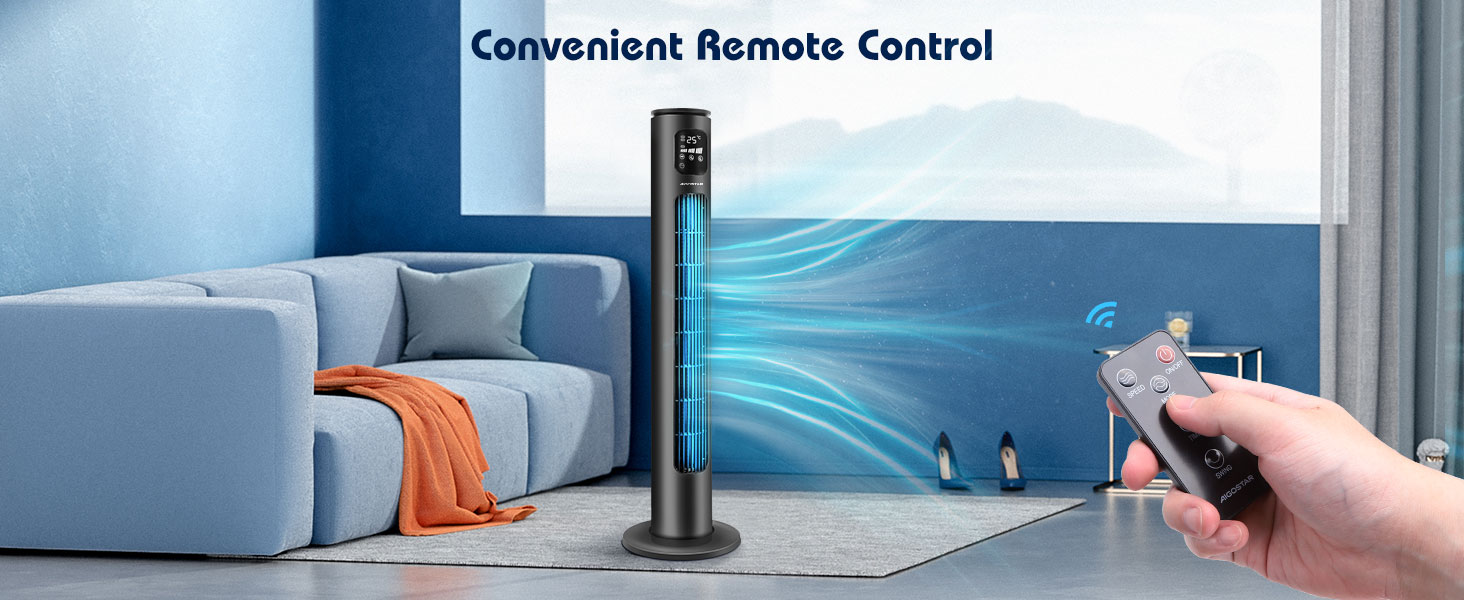 Вентилятор вежний Smart Aigostar 97 см з Wi-Fi, пультом, таймером 24 год, LED-дисплеєм та керуванням Alexa – 2 шт.