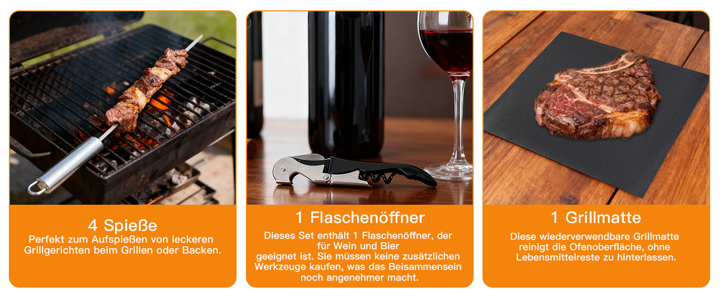 Набір грилю OUUTMEE 30шт з алюмінієвим кейсом: шампур, щипці, лопатка, ніж, пензлик для соусу. Інструменти для грилю, кемпінгу та відпочинку на природі