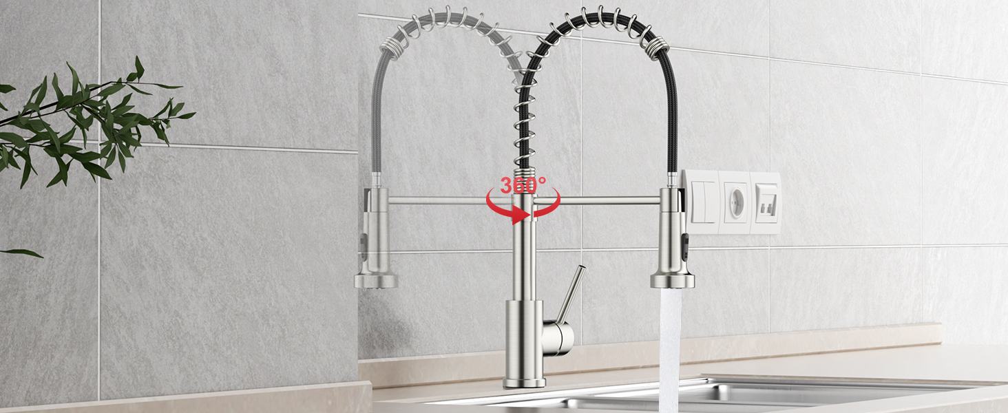 Кухонний змішувач Rainsworth з нержавіючої сталі з двома режимами струменя та висувною лійкою, 360° обертання, висота 45 см