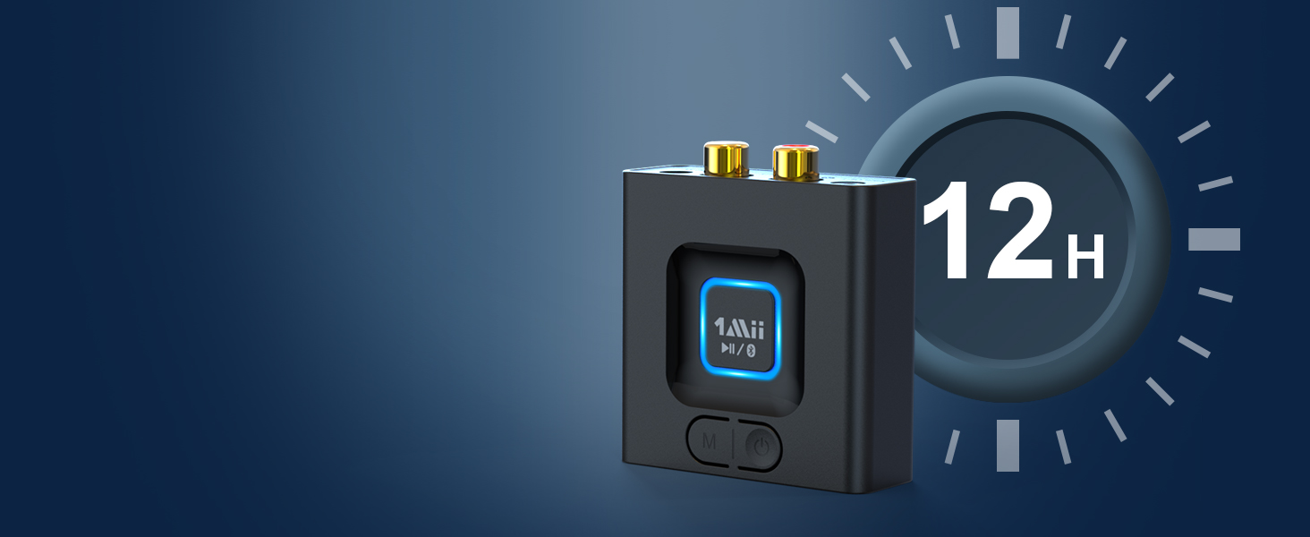 1Mii ML201 Bluetooth адаптер для стереосистеми: бездротовий аудіо приймач з AUX/Cinch, для ПК, смартфонів та планшетів, 12 годин роботи, режим басів Medium