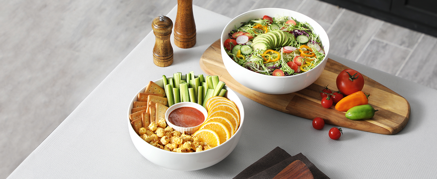 Набір супових та салатних мисок MALACASA (3 шт., 3.4L, 1.8L, 0.8L) з порцеляни. Підходить для супу, салату, рамену, фруктів та мюслі. Серія Regular (білий)