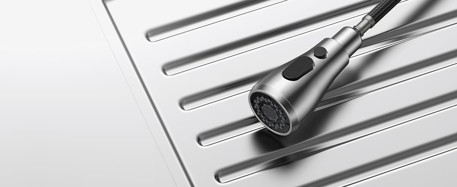 Змішувач для кухні FORIOUS з висувною лійкою, 360° обертання, 2 режими, нержавіюча сталь