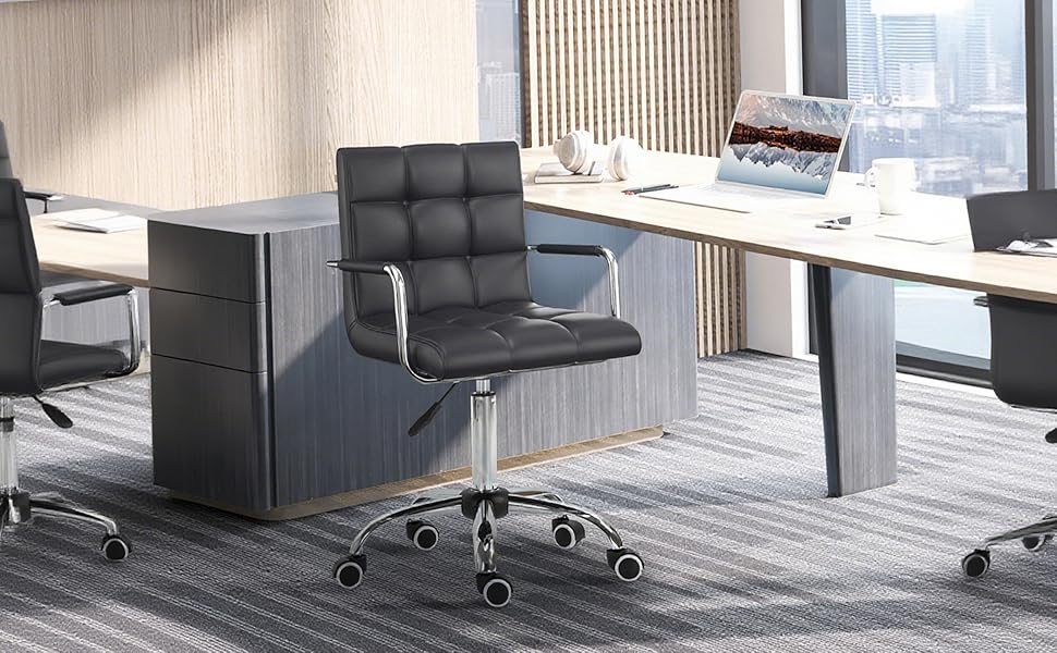 Крісло офісне HOMCOM для дому та офісу, регульоване по висоті, поворотне, шкірозамінник, до 120 кг, чорне