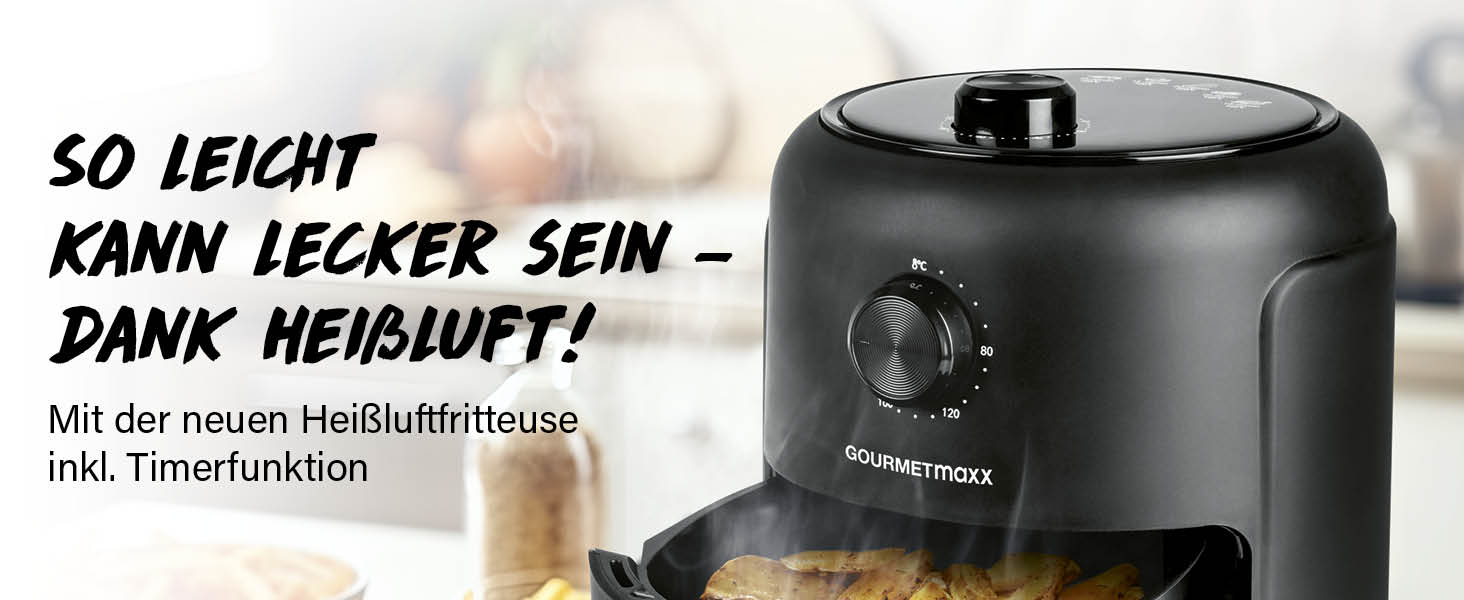 Фритюрниця повітряна GOURMETmaxx 2.3л з таймером та сенсорним екраном | 8 функцій, 7 програм | Економія енергії, майже без олії | Міні-піч 1000 Вт