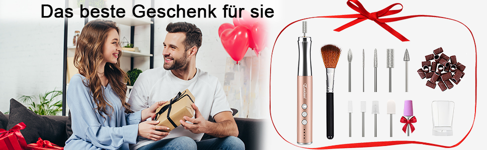 Електричний набір для манікюру та педикюру 13 в 1 Kabellos з підсвічуванням, 25000 об/хв, з пилозбірником, для дому, золото