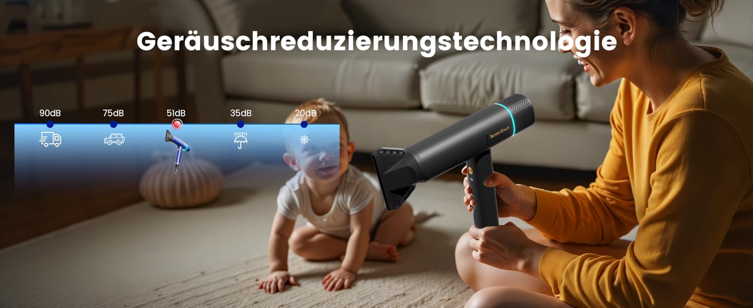 Іонізатор для волосся Föhn: Швидкий фен з дифузором для жінок та чоловіків, 3 режими, 2 швидкості, чорний