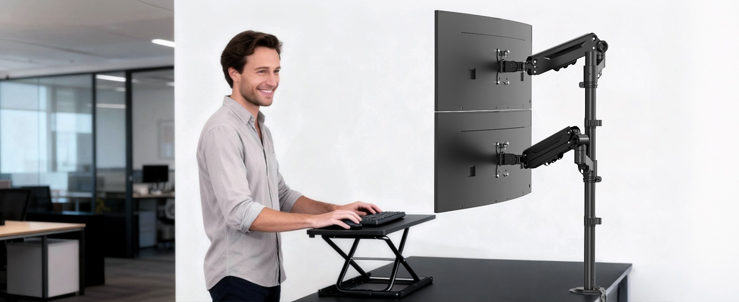 Підставка для монітора STANDOPIA на 2 монітори, 17-40 дюймів, 12 кг, регулювання висоти, нахил, поворот, VESA 75/100 мм