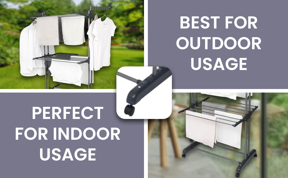 Сушарка для білизни, 4 яруси, сіра, складана, регульована, велика, нержавіюча сталь, для дому та вулиці, зі складними крилами