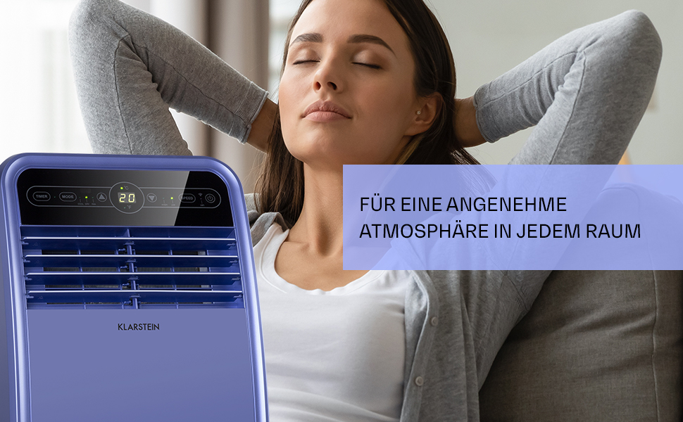 Мобільний кондиціонер Klarstein з випускним шлангом, 4-в-1: кондиціонер, вентилятор, осушувач повітря та нічний режим, компактний та портативний для дому та офісу, низьке енергоспоживання, 7000 BTU, білий (7000 BTU, блакитний)