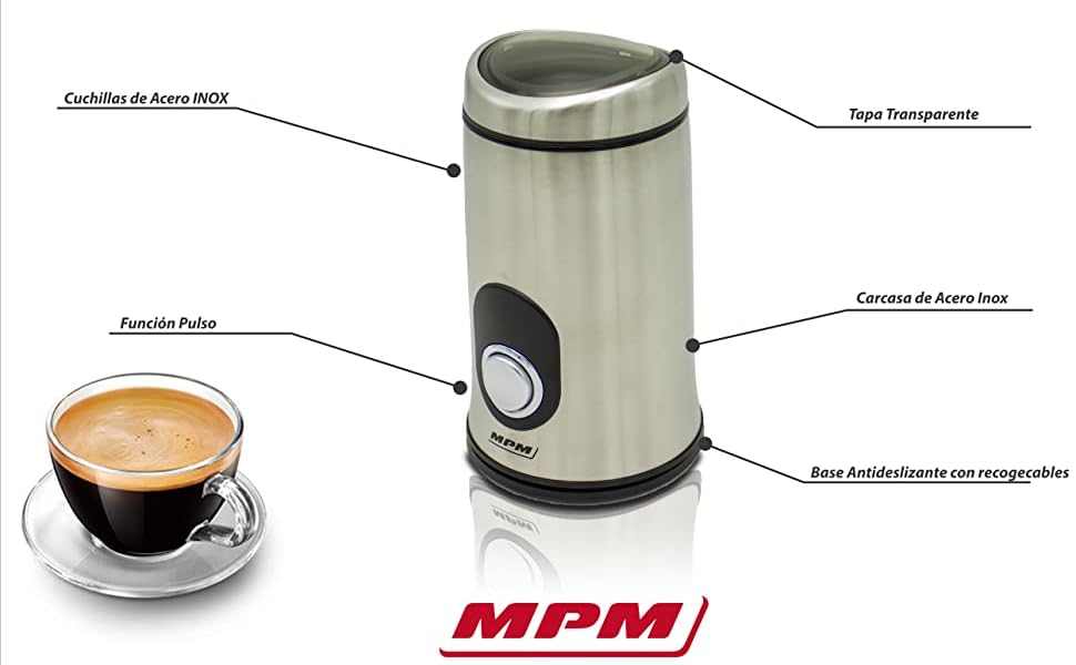 Електрична кавомолка MPM MMK-02M - для помелу кавових зерен, нержавіюча сталь, 150W