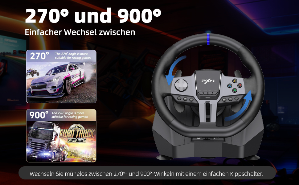 PXN V9 Gen2 Руль для ПК з педалями та перемикачем передач, 270/900° оберт, Магнітний енкодер, Датчик Hall Effect, сумісний з PC, PS4, Xbox One, Xbox Series X|S