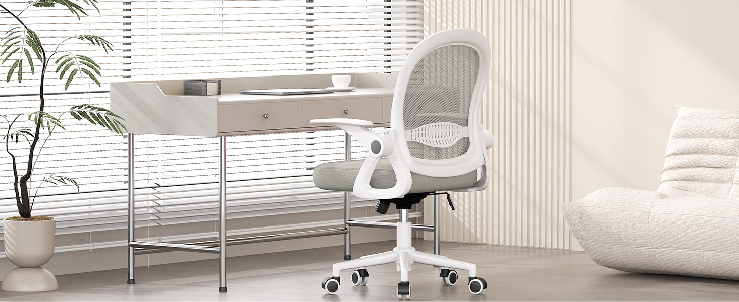 Ергономічне крісло Rattantree для офісу та дому: дихаюча спинка, регульована висота, підйомні підлокітники, 360° обертання, сірий колір, без підніжки