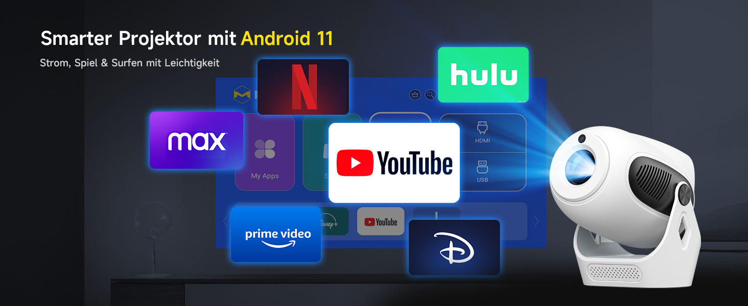Портативний проєктор Magcubic Mini Beamer 4K з Android 11, Bluetooth 5.0, WiFi Dualband та автоматичною корекцією трапеції