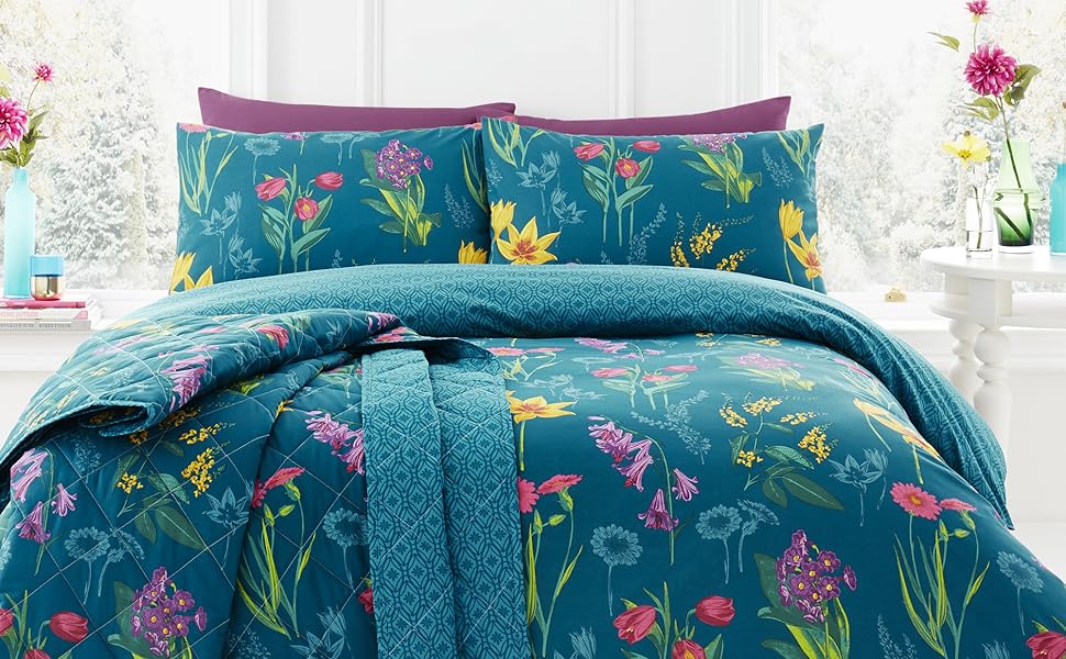 Комплект постільної білизни Dreams & Drapes Ingrid, блакитно-зелений, для ліжка King, легкий у догляді