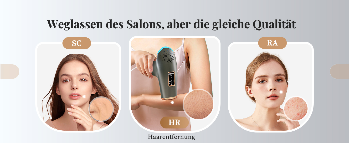 Пристрій для епіляції IPL Haarlosy: безболісна епіляція вдома для жінок та чоловіків, 9 рівнів, 999,900 імпульсів, 3 функції (HR/SC/RA), для тіла, ніг, зони бікіні, пахв. Чорний колір.